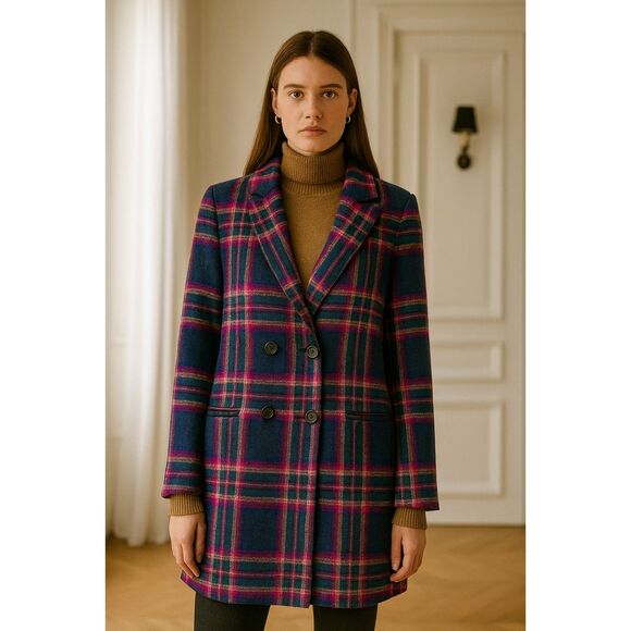 Dolls Kill Current Mood Mutual Disrespect Plaid Wool Pea Coat L - Picture 1 of 16